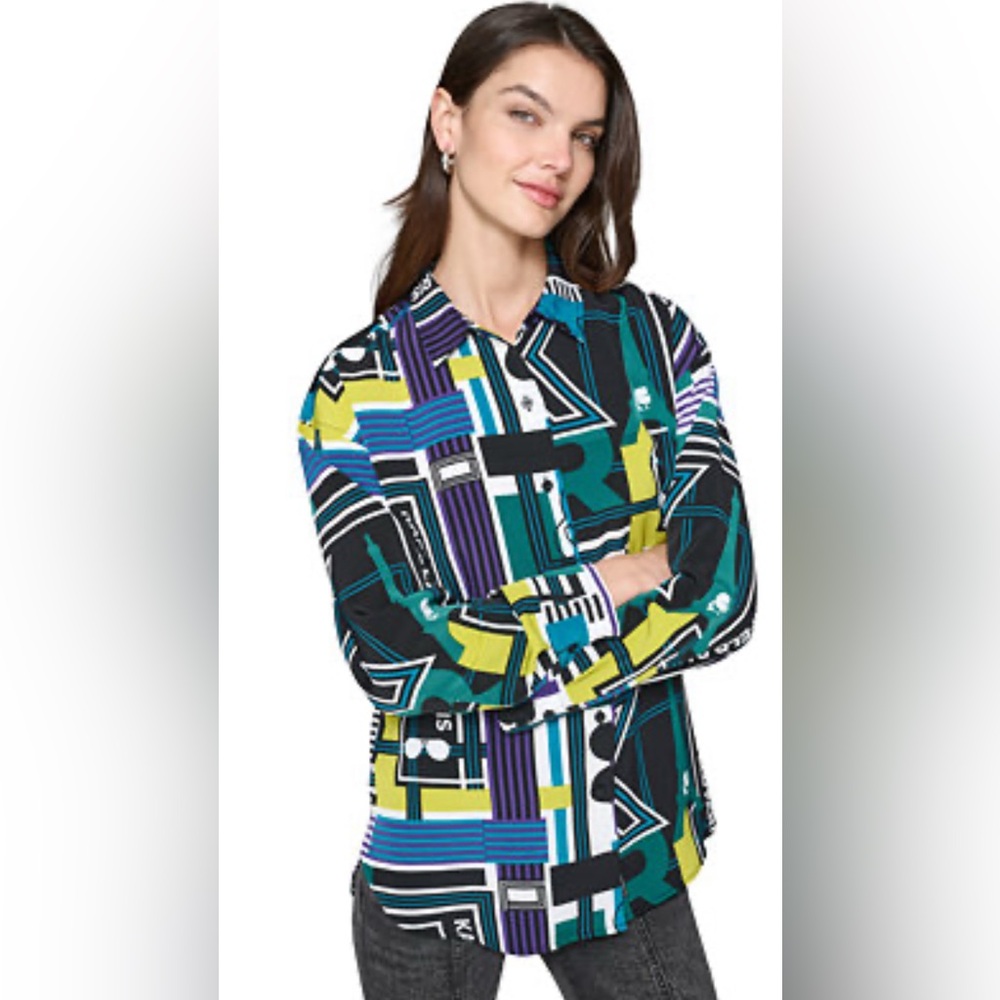KARL LAGERFELD PARIS Geometric Logo Oversized Blouse Size XS